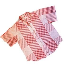 womens Vtg blouse collar red white plaid short sleeve button up western country